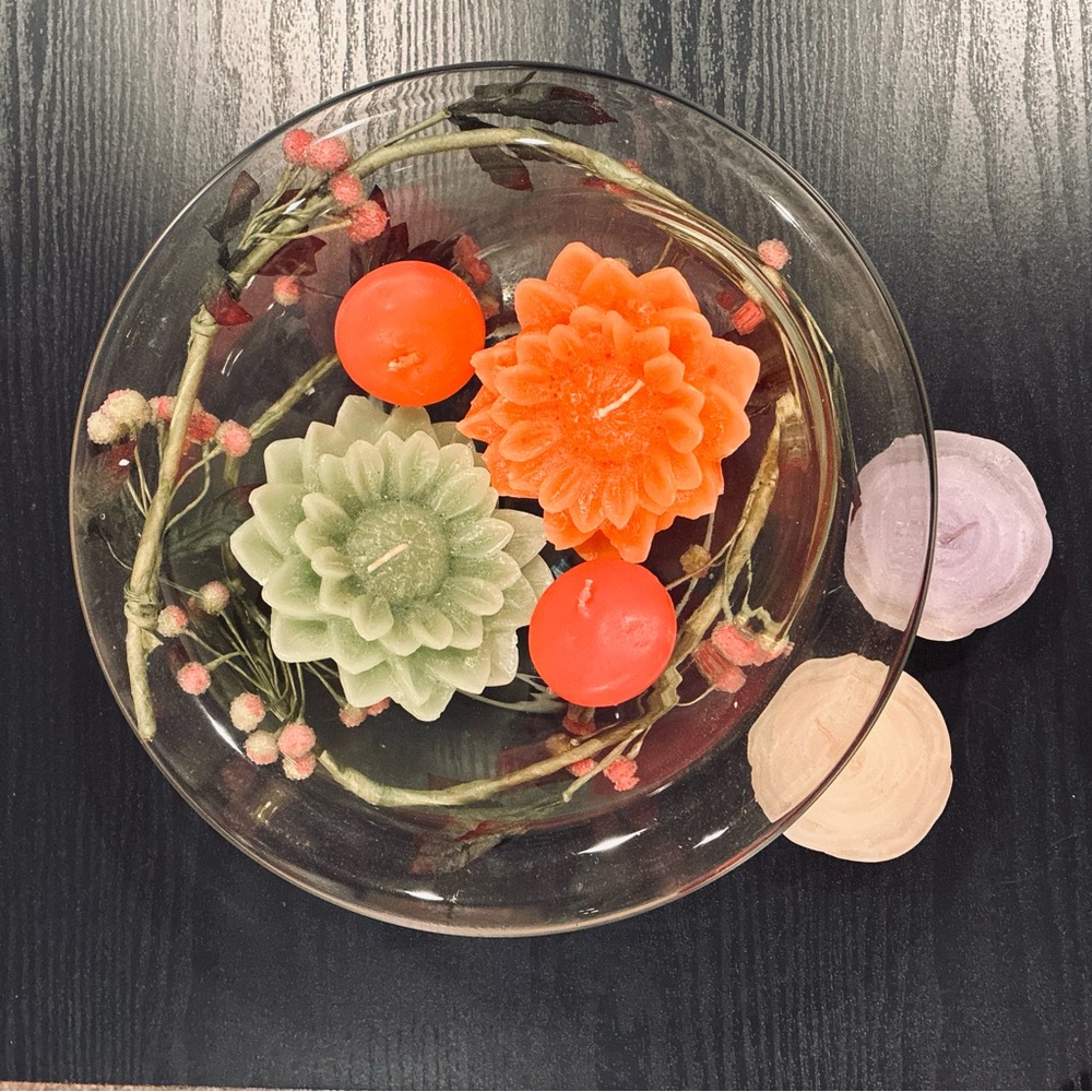 Decorative Floating Candle/Clear Glass Centerpiece Bowl & 6 Floating Candles